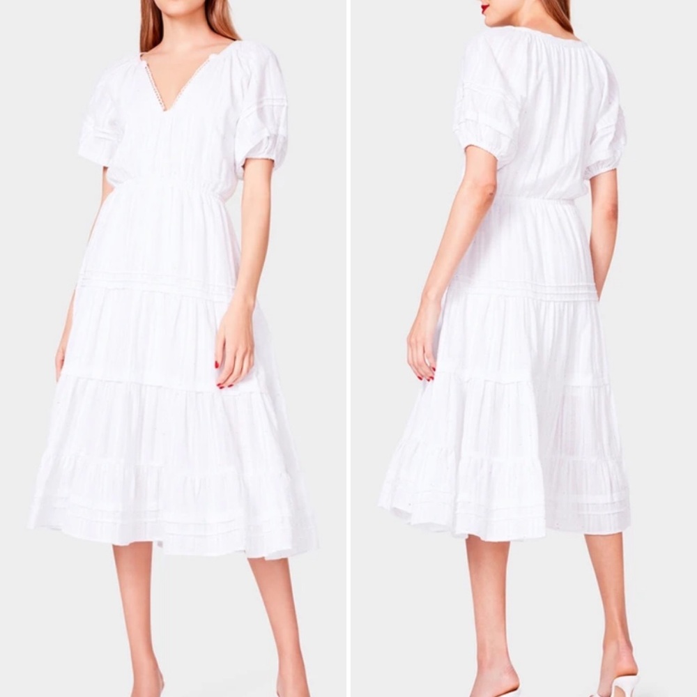Betsey Johnson white cottagecore boho spectator puff sleeve midi dress M